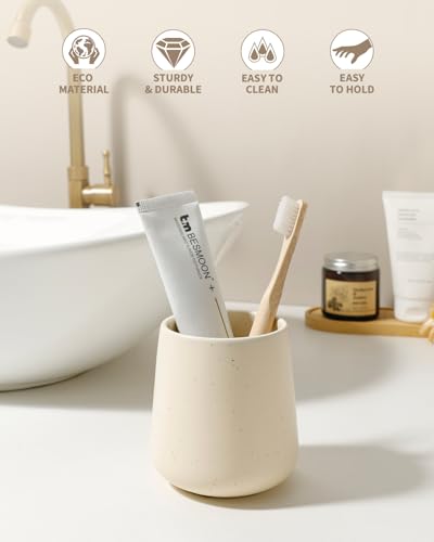 BosilunLife Ceramic Toothbrush Holder (Apricot, Rounded Base) - color: Apricot-rb, size: rounded base