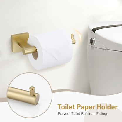 Towel Ring Set 4 Piece Bathroom Hardware Set Includes Towel Ring 2 Towel Hooks and Toilet Paper Holder Stainless Steel Wall Mounted (Brushed Gold) - color: Brushed Gold, size: Set C