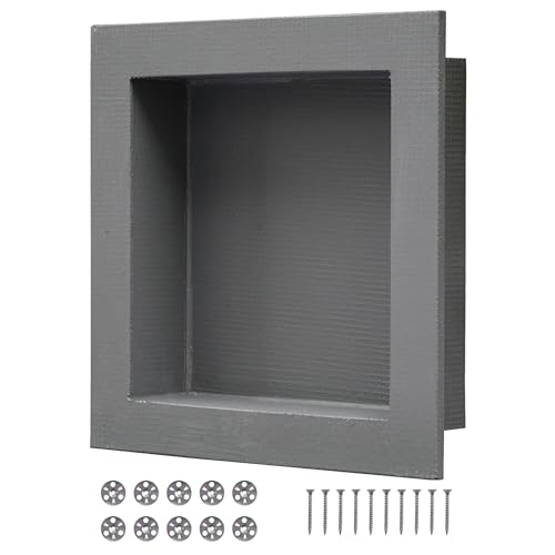 Shower Niche Insert Tile Ready 12x12 | Embedded size 13x13, mortar surface for strong tile bonding, waterproof coating for double water protection, double shelf - size: 12" x 12"