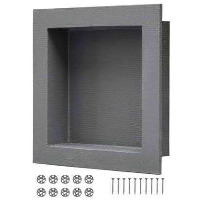 Shower Niche Insert Tile Ready 12x12 | Embedded size 13x13, mortar surface for strong tile bonding, waterproof coating for double water protection, double shelf - size: 12" x 12"