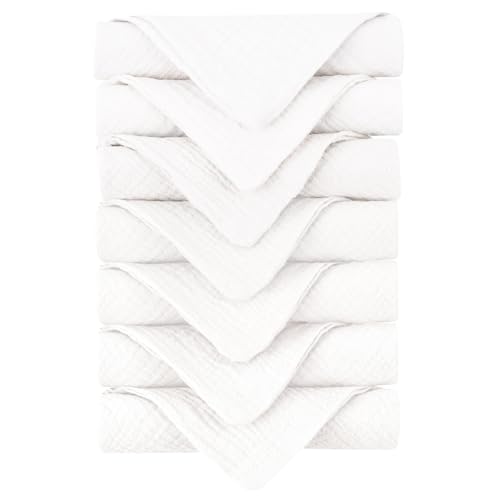 Konssy Baby Muslin Washcloths 7-Pack, 100% Cotton Baby Bath Washcloths, Soft & Absorbent Wash Cloths and Burp Cloths for Newborn Kids Girls & Boys, 11x11 inches - color: White
