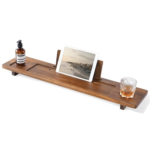 Wood Bathtub Tray Caddy - 35" Non-Slip Luxury Bath Board for Freestanding Tub - Premium Wood Bathtub Organizer with Wine Glass, Book & Phone Holder for Spa Relaxation, Gift Ideas