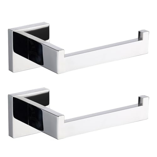 TASTOS Polished Chrome Toilet Paper Holder SUS304 Stainless Steel, Modern Square Half Open Bathroom 5 inch TP Holder Wall Mount Rustfree Tissue Roll Dispenser for Washroom Kitchen 2 Pack - color: Polished Chrome, size: Square (2 pack)