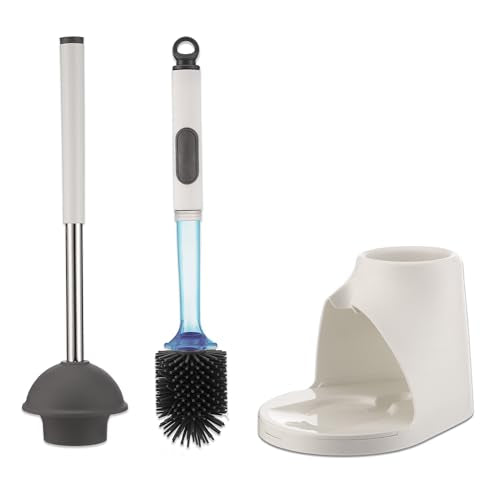 Toilet Brush & Plunger Set - Toilet Bowl Brush and Holder, Refillable Liquid Dispenser Brush - 2 in 1 Silicone Toilet Brush & Plunger Set for Bathroom