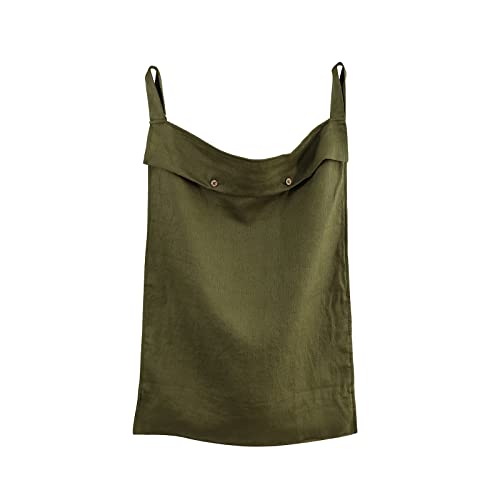 Linen Hanging Laundry Bag, 100% Linen Over The Door Laundry Hamper with Buttons and Zipper, Space Saving Door Hampers for Laundry Dirty Clothes Home Travel, Green - color: Green