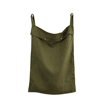 Linen Hanging Laundry Bag, 100% Linen Over The Door Laundry Hamper with Buttons and Zipper, Space Saving Door Hampers for Laundry Dirty Clothes Home Travel, Green - color: Green