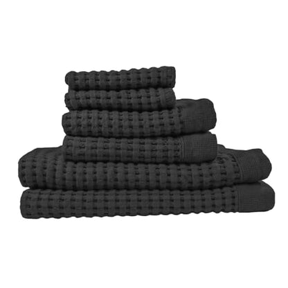 GILDEN TREE Waffle Towel Set Quick Dry Thin | 2 Bath Towels | 2 Hand Towels | 2 Washcloths, Modern Style (Faded Black) - color: Faded Black, size: Bath Towel Set