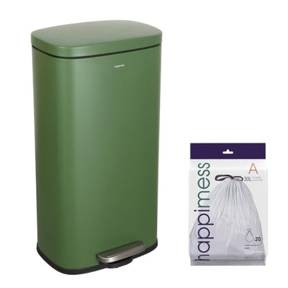 happimess Curtis 8 Gal Step Trash Can Soft Close 25", Pine Green | Iron Construction, Satin Finish, Removable Liner, Steel Pedal, 20 Trash Bags Included, Kitchen Office Bin - color: Pine Green