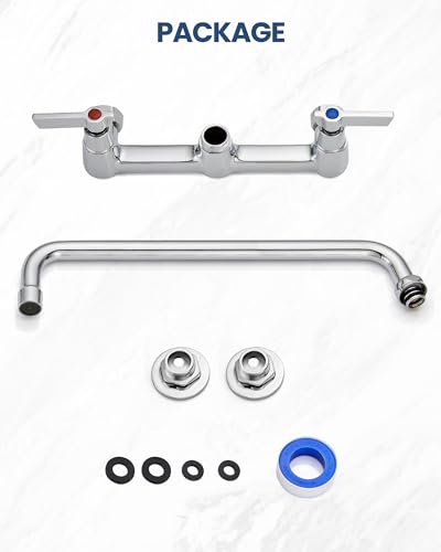 Airuida 8 Inch Chrome Polish Wall Mounted Kitchen Faucet with 14 Inch Spout | Commercial Sink Faucet,Dual Handles,Utility Sink Faucet,360° Swivel Spout - size: 14 Inches Spout