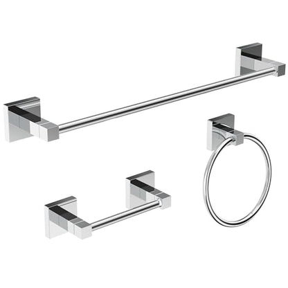 RUACQ 3 Pieces Bathroom Hardware Set, SUS 304 Stainless Steel Toilet Paper Holder, Towel Ring, 18-inch Towel Bar Set, Wall Mounted, Heavy Duty(Chrome) - color: Chrome, size: 3pcs
