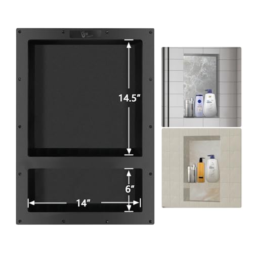 Ready Tile Double Shelf Shower Niche 25" x 17" x 4" Dimensions - Toiletry and Bathroom Niche Storage- Simple Installation with Texture Surface Shower Cubby Double Shelves