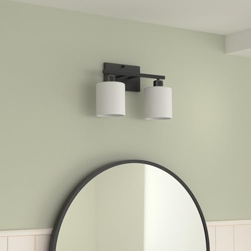 Black Bathroom Light Fixtures Over Mirror, 2-Light Vanity Lights | Anti-Rust Wall Sconces 12 Inches, E26 Standard Socket, Milky White Glass Shades, Easy Installation, Bulbs Not Included - color: Black-2 Light