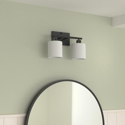 Black Bathroom Light Fixtures Over Mirror, 2-Light Vanity Lights | Anti-Rust Wall Sconces 12 Inches, E26 Standard Socket, Milky White Glass Shades, Easy Installation, Bulbs Not Included - color: Black-2 Light