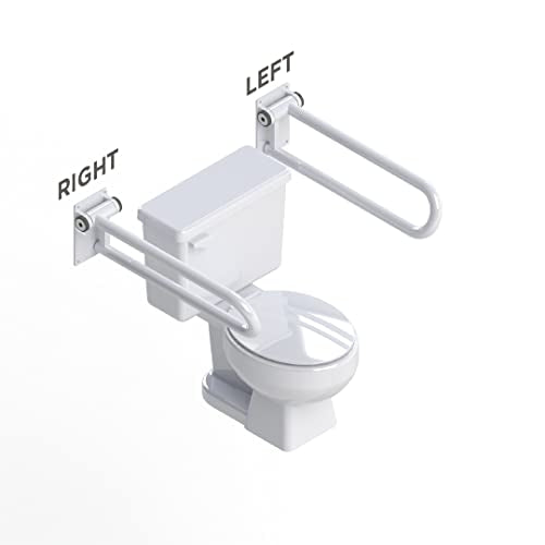 HEALTHCRAFT P.T. Rail 28" Left Side, Fold-Down Toilet Rail - White | Wall-mounted hinged toilet rail, folds flat when not in use - color: Powder Coat White, size: 28"