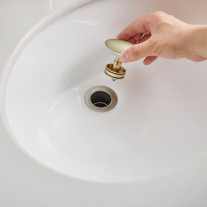 BWE Brushed Gold Bathroom Vessel Sink Drain Stopper with Overflow One Piece Pop Up Drain Assembly with Strainer for Bathroom Faucet Sink - color: Brushed Gold, size: With Overflow