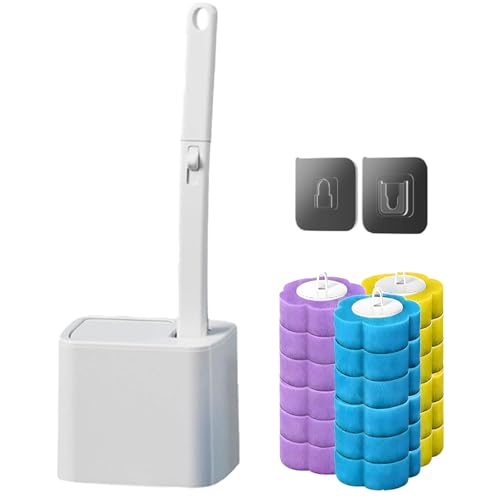 Disposable Brush with Holder & Refill Heads - Hygienic Sanitary Toilet Cleaner for Easy Cleaning, Streak-Free Fresh Bathroom, No Mess Disposable Toilet Bowl Cleaner Wand (1, White) - color: White+18 Refill