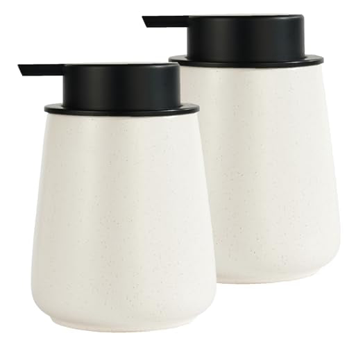 12Oz Hand Soap Dispenser - 2 Pack Ceramic Liquid Soap Dispenser Set | Lotion Dispenser with Easy-to-Press Pump, Reusable and Refillable Dish Soap Dispenser for Bathroom & Kitchen, Speckled Beige - color: Beige Liquid Dispenser