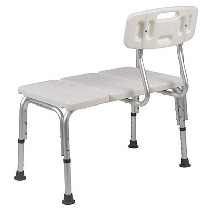 Flash Furniture HERCULES Series 300 Lb. Capacity Adjustable White Bath & Shower Transfer Bench with Back and Side Arm - color: White