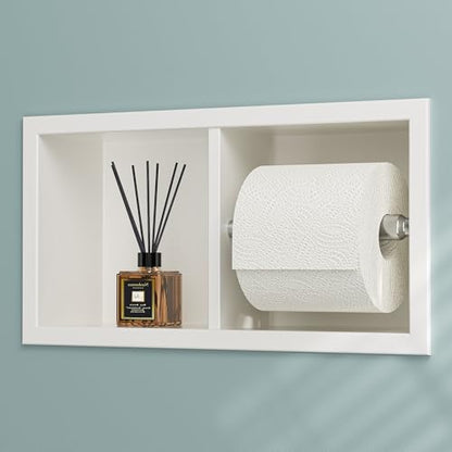 Neodrain White Recessed Toilet Paper Holder,for Standard/Mega Roll | Dual Roll, 304 Stainless Steel, Hidden In-Wall, Simple Loading and Unloading, Space-Saving for Modern Bathrooms & RV - color: White