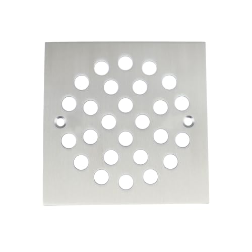 4 Inch Square Screw-in Shower Drain Cover Brushed Nickel | 304 stainless steel, large flow anti-clog structure, replaceable grate with matching screws for bathroom floor drain - color: Brushed Nickel