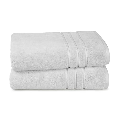 TRIDENT Eco-Twist Bamboo Bath Towels, Cotton-Viscose Blend, 2 PC Soft Towel | Viscose from Bamboo Blend - Silky Soft Texture - Fade Resistant - Low-Lint Construction - Perfect for Everyday Family Use - color: Silver