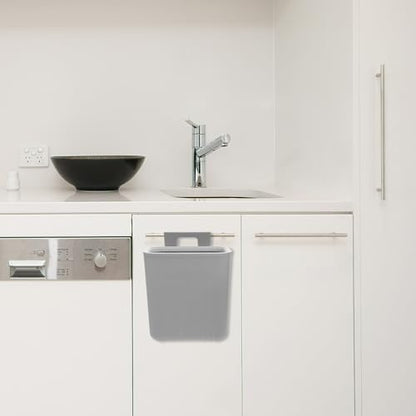 Hanging Trash Can for Home Kitchen Cabinet, Wall-Mounted Plastic Waste Bin with Gray Compression Ring, Space-Saving Storage Container for Bathroom Bedroom Use