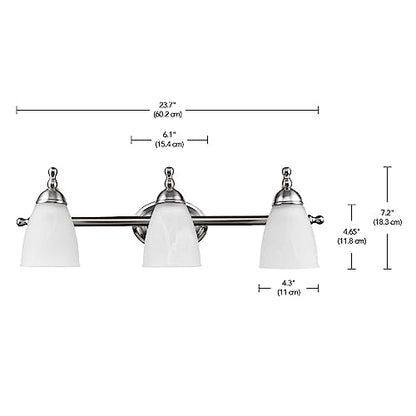 Globe Electric 50783 23" 3-Light Vanity Light, Satin Nickel, Alabaster Glass Shades, Beauty Room Accessories, Bathroom Lights Over Mirror, Makeup Mirror Lights, Wall Light - color: Satin Nickel, Alabaster Glass, 3-Light