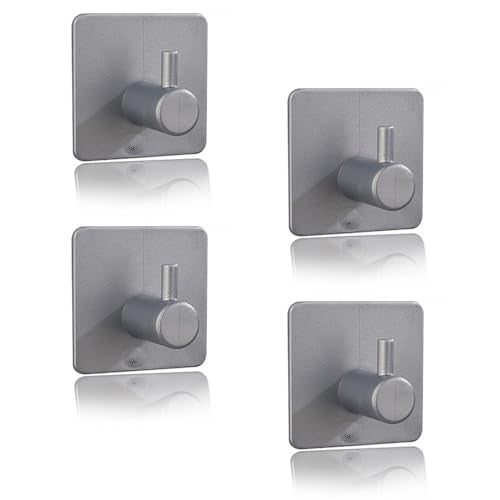 4 Pack Towel Hooks, Waterproof Adhesive Hooks Towel Robe Hook Rack Wall Mount for Bathroom Wall Livingroom Bedroom(Square Grey)
