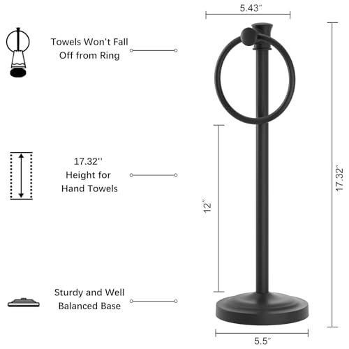 Hoimpro Hand Towel Holder Free Standing Towel Bar Matte Black | Hanging Floor Hand Towel Rack Ring, for Bathroom Kitchen Vanity Countertops, Hardware Accessories SUS 304 Heavy-Duty Base - color: Black