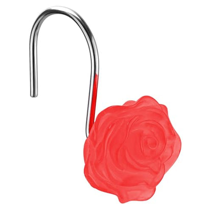 Decorative Rose Flower Shower Curtain Hooks, Red, Glow in The Dark, 12 Pack - color: Red