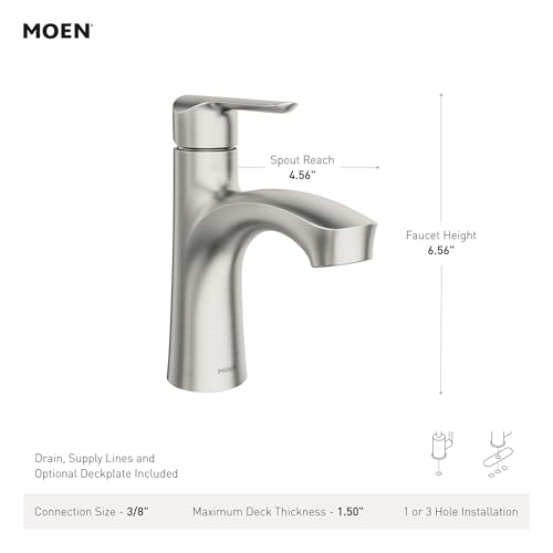 Moen Findlay Spot Resist Brushed Nickel Single-Handle Bathroom Faucet, Single-Hole Setup with Deckplate, 84516SRN - color: Spot Resist Brushed Nickel