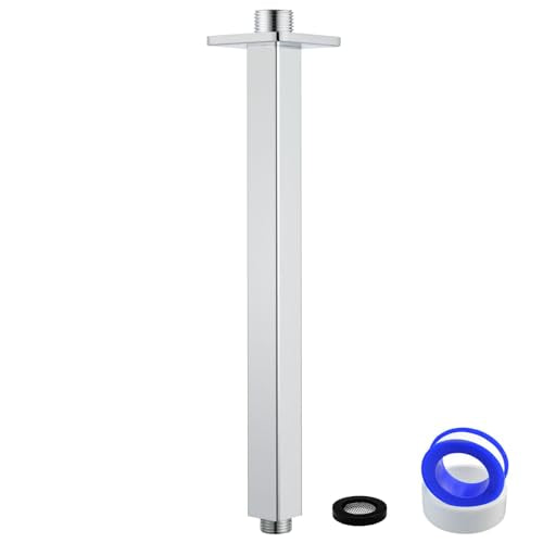 Ceiling Mounted Shower Arm with Flange, Universal Connection 1/2 NPT Straight, Made of Thicken Stainless Steel, Square Extension Arm for Fixed Rain Shower Head(12 Inch, Chrome) - color: Chrome, style: 12 Inch
