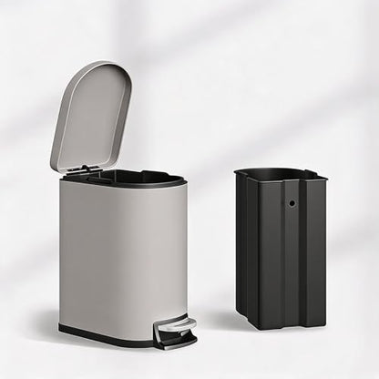 IDEALHOUSE 2.6 Gal/10L Bathroom Trash Can with Lid,Grey | Slim,Stainless Steel,for Narrow Gaps, Small Step-on Metal,Removable Inner Bucket, Soft Close - color: Grey