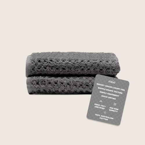 Sedona Waffle Hand Towels – 410 GSM 100% Cotton, Set of 2, Lightweight, Quick-Drying & Textured Towels (Charcoal) - color: Charcoal, style: Hand Towel (Set of 2)