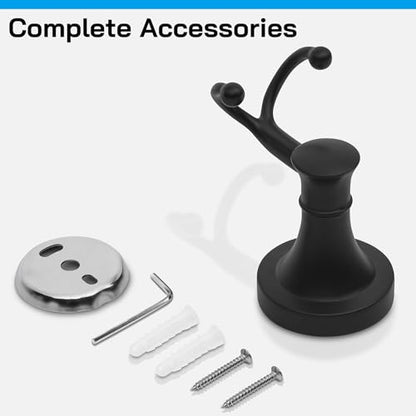 Black Bathroom Towel Hook, Matte Black Bathroom Robe Hook, Heavy Duty Double Towel Hooks Bath Modern Coat Clothes Hook Wall Mounted for Kitchen Washroom - color: Black