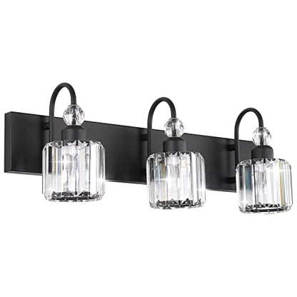 Ralbay Modern Crystal Vanity Light 3-Lights Modern Crystal Vanity Lights for Bathroom Matte Black Crystal Bath Wall Light Fixtures Modern Black Crystal Bathroom Light Fixtures - color: Round-Black, size: 3-light