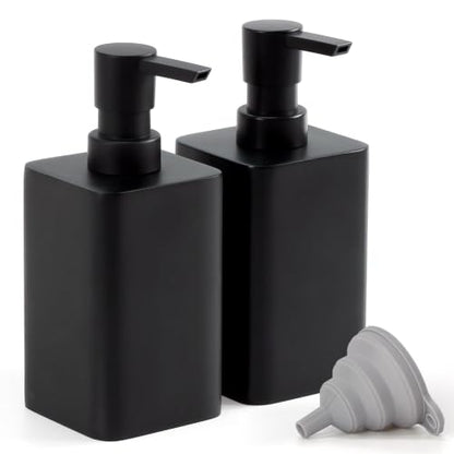 2 pcs Hand Soap Dispenser Set - 11oz Refillable Resin Liquid Soap Dispensers with Rustproof Pump, Lotion Dispenser Includes Silicone Funnel for Bathroom Countertop or Kitchen, Black - color: Black