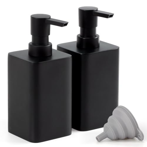 2 pcs Hand Soap Dispenser Set - 11oz Refillable Resin Liquid Soap Dispensers with Rustproof Pump, Lotion Dispenser Includes Silicone Funnel for Bathroom Countertop or Kitchen, Black - color: Black