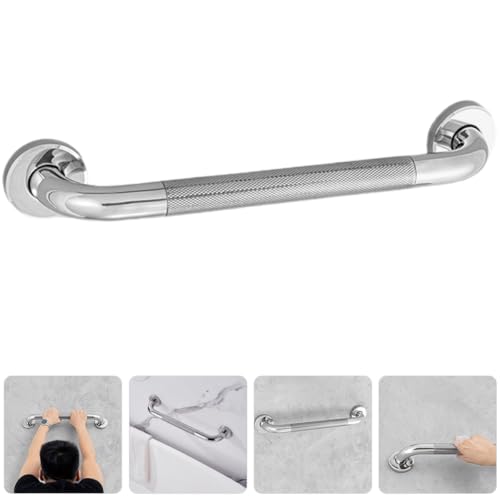 Veemoon Stainless Steel 40cm Non-Slip Grab Bar for Bathtub and Shower, Knurled Safety Handrail with Peened Texture, Bathroom Support Rail for Elderly and Disabled Users
