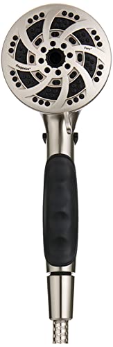 ETL Oxygenics 92489 Fury RV Handheld Shower - Brushed Nickel, 72 inch Hose length | 5 spray settings, flow control lever adjusts pressure, rubber finger grips prevent slipping