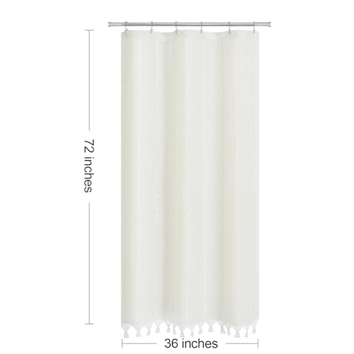 Small Stall Linen Farmhouse Shower Curtain with Tassel, Modern Boho French Country Chic Bathroom Shower Curtain Set with PEVA Liner, Cotton Luxury Fabric Shower Curtain 36x72 - White - color: White, size: 36"W x 72"L (Pack of 1)