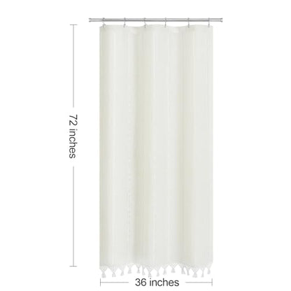 Small Stall Linen Farmhouse Shower Curtain with Tassel, Modern Boho French Country Chic Bathroom Shower Curtain Set with PEVA Liner, Cotton Luxury Fabric Shower Curtain 36x72 - White - color: White, size: 36"W x 72"L (Pack of 1)