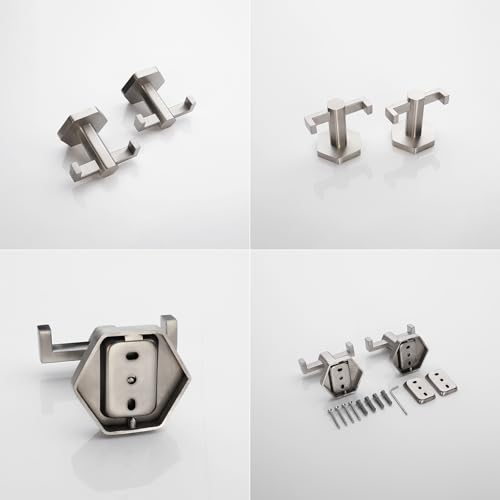 GERZWY Bathroom Double Towel Hook Wall Mounted Brushed Stainless Steel Coat/Robe Clothes Hook for Bath Kitchen Modern Hotel 2 Pack - color: Brushed