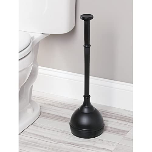 mDesign Plastic Toilet Plunger with Lift & Lock Cover Set, Compact Discreet Freestanding Storage Caddy Holder for Bathroom, Powder Room, Modern Design - Heavy Duty - Hyde Collection, Black - color: Black