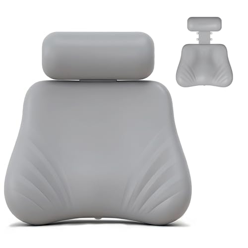 Silicone Bath Pillow, Upgraded Bath Pillows for Tub, Adjustable Height Bathtub Pillow for Head and Neck, 4D Luxury Tub Pillow Skin-Friendly Large Suction Cups Stability, Spa Relaxation-Grey