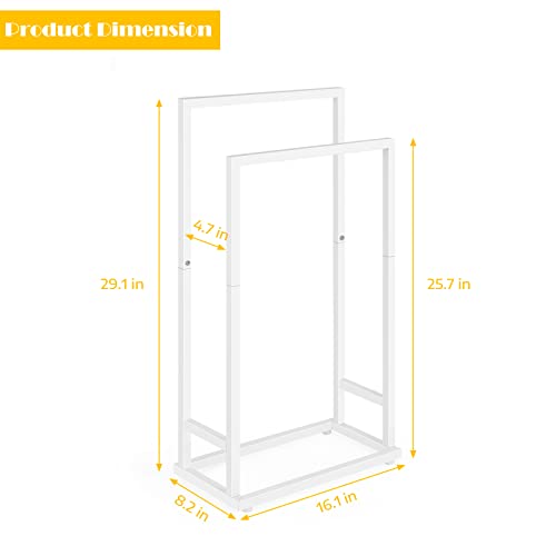 Freestanding Towel Rack 2 Tier Small Metal Towel Holder Stand | for Bathroom Floor Bedroom Laundry Room, White - color: White