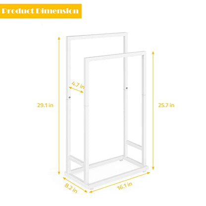 Freestanding Towel Rack 2 Tier Small Metal Towel Holder Stand | for Bathroom Floor Bedroom Laundry Room, White - color: White