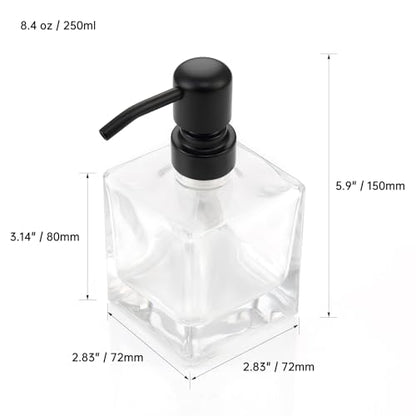 Square Bathroom Soap Dispenser Black, 8.4 oz Glass Bottles with Stainless Steel Pump Cube Liquid Hand Soap Dispenser Kitchen - color: Black