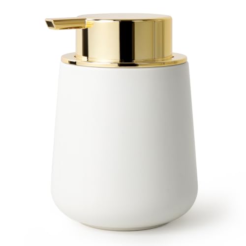 Bosilunlife 12Oz Ceramic Foam Soap Dispenser for Bathroom Kitchen Counter | Premium countertop foam pump creates delicate dense foam, stable desktop placement, Matte White with Gold - color: White&gold
