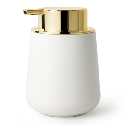 Bosilunlife 12Oz Ceramic Foam Soap Dispenser for Bathroom Kitchen Counter | Premium countertop foam pump creates delicate dense foam, stable desktop placement, Matte White with Gold - color: White&gold